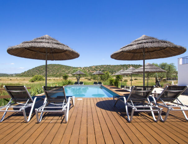 Pool through sunbeds